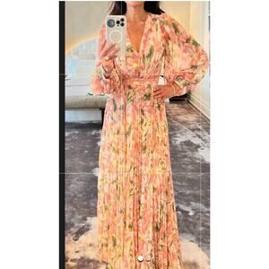 AGGI Dress Floral Maxi Long Sleeve L Nwt Retails $700